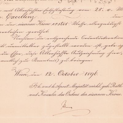 Gen. Constantin Budișteanu, brevetul ordinului austriac „Coroana de Fier” clasa I, 1896