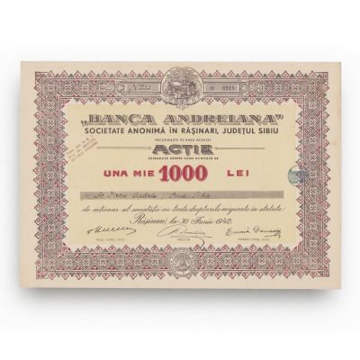 „Albina”, „Banca Andreiana”, „Banca Centrală pentru Industrie și Comerț”, Banca Agrară, 4 acțiuni + un titlu + un certificat provizoriu