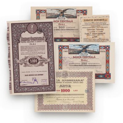 „Albina”, „Banca Andreiana”, „Banca Centrală pentru Industrie și Comerț”, Banca Agrară, 4 acțiuni + un titlu + un certificat provizoriu
