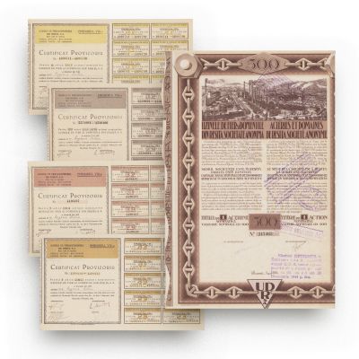 Uzinele de Fier și Domeniile din Reșița, două titluri, 1924-1936 + Patru certificate provizorii, 1946