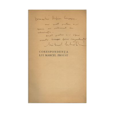 Mihail Sebastian, Corespondența lui Marcel Proust, 1939, cu dedicație pentru Ștefan Lupașcu