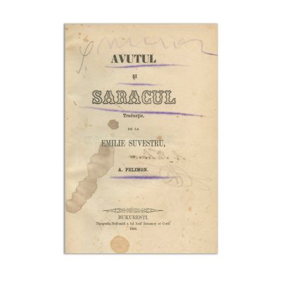 Emilie Suvestru, Avutul și săracul, 1856, cu semnătura lui A. Pelimon