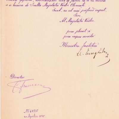 Alexandru Marghiloman, scrisoare adresată regelui Carol I, cu o însemnare a suveranului, 20 aprilie 1895