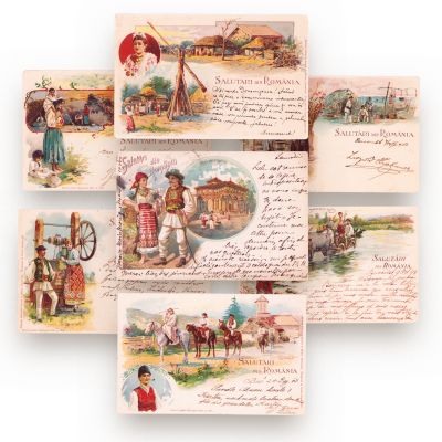 Mediul rural și locuitorii lui, șapte cărți poștale ilustrate din seria „Salutări din România”