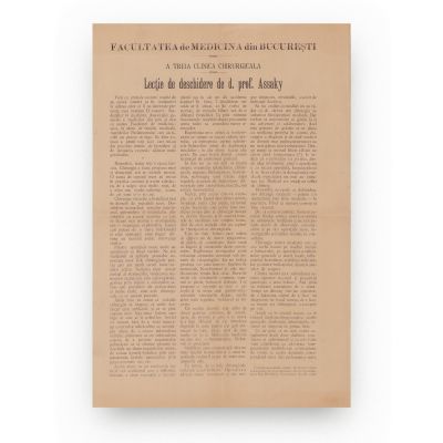Prof. Assaky, A treia clinică chirurgicală, lecție de deschidere