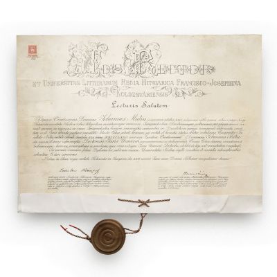 Diplomă de absolvent de drept al facultății din Cluj, 1872