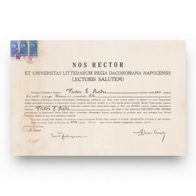 Diplomă de doctor în drept, semnată de Emil Hațieganu