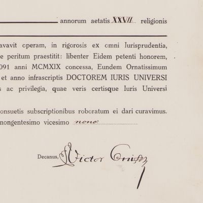 Diplomă de doctor în drept, semnată de Emil Hațieganu