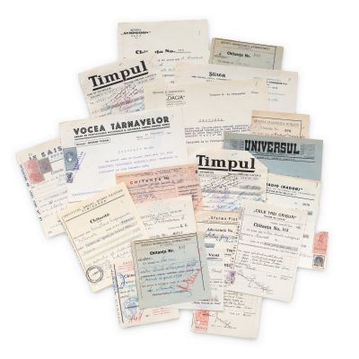 Colecție de 30 facturi și chitanțe emise de presă și jurnale