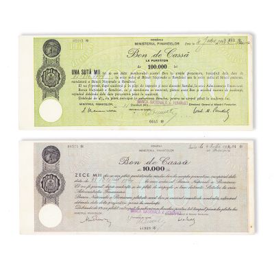 Două bonuri de casă în valoare de 10.000 și 100.000 lei, 1944