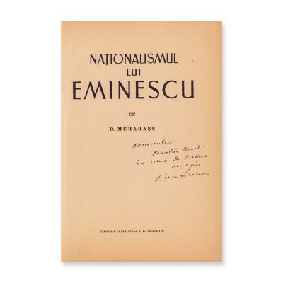 D. Murărașu, Naționalismul lui Eminescu, 1932, cu dedicație pentru Dimitrie Gusti