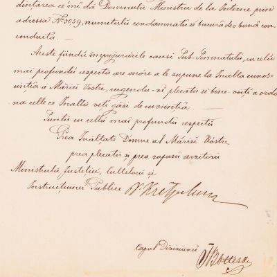 Scrisoare semnată de ministrul justiției, cultelor și instrucțiunii publice, Nicolae Kretzulescu, 1864 
