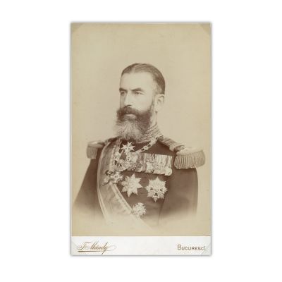 Regele Carol I, fotografie de epocă, atelier Franz Mandy + semnătură olografă