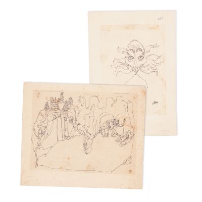 Mihail D. Gion, scenă din I. L. Caragiale + B. P. Hasdeu, două lucrări de grafică