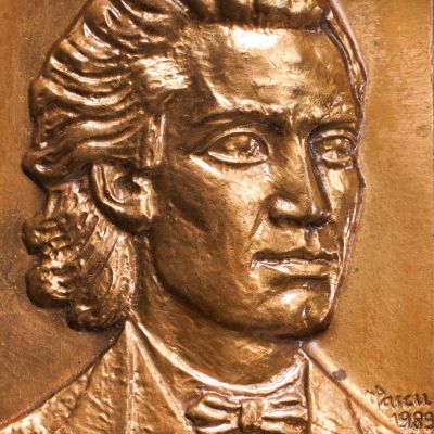 Centenarul lui Mihai Eminescu, plachetă din bronz, 1989, gravor Pascu