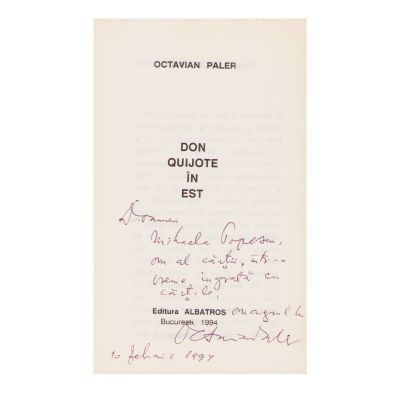 Octavian Paler, Don Quijote în Est, 1994, cu dedicație pentru Mihaela Popescu