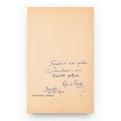 Radu D. Rosetti, Odinioară…, 1942, cu dedicație pentru D. Ianculescu 