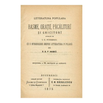 I. C. Fundescu, Basme, orații, păcălituri și ghicitori, 1875
