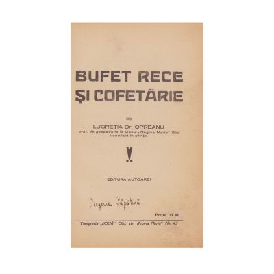 Lucreția Dr. Opreanu, Bufet rece și cofetărie, 1936 