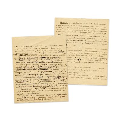 Mircea Eliade, schiță pentru o istorie a religiilor, două file manuscris