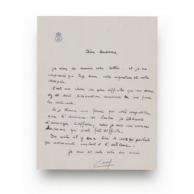 Regele Carol al II-lea, scrisoare expediată unei doamne