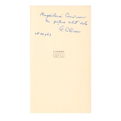 G. Călinescu, Lauda lucrurilor, 1963, cu dedicație pentru Magdalena Comănescu
