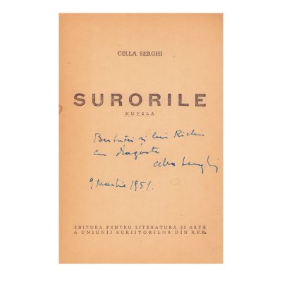 Cella Serghi, Surorile, 1951, cu dedicație olografă