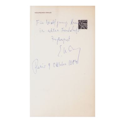 E. M. Cioran, Syllogismen der Bitterkeit - Silogismele amărăciunii, 1969, cu dedicație olografă
