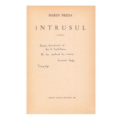 Marin Preda, Intrusul, 1968, cu dedicația autorului