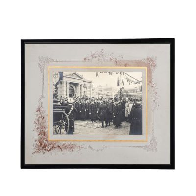 Regele Carol I, principele Ferdinand și prințul Carol în timpul unei manifestații militare, 28 noiembrie 1900
