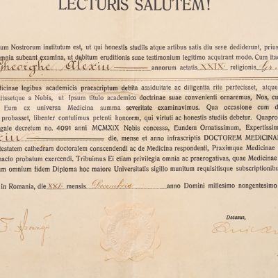 Gheorghe Alexius, diplomă de doctor în medicină, Universitatea Regală Dacoromană din Cluj-Napoca, 1935