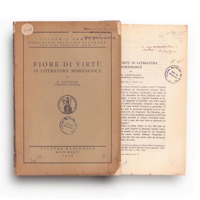 N. Cartojan, Fiore di virtù în literatura românească, 1928, cu dedicație olografă
