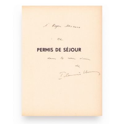 Ilarie Voronca, Permis de Séjour, 1935, cu dedicație olografă