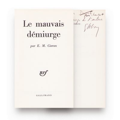 E. M. Cioran, Le mauvais démiurge, 1969, cu dedicație olografă