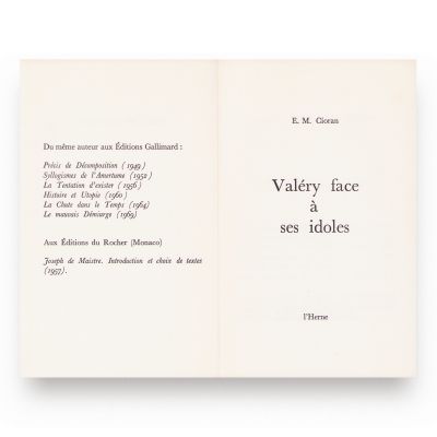 E. M. Cioran, Valéry face à ses idoles, 1970, cu dedicație pentru Paul Sérant