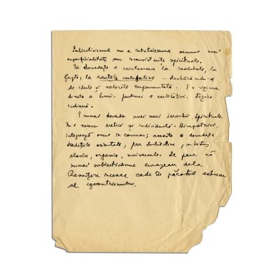 Mircea Eliade, filă manuscris cu meditații despre scepticism