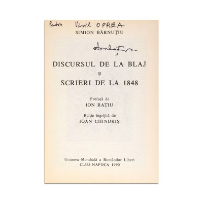 Simion Bărnuțiu, Discursul de la Blaj, 1990, cu semnătura lui Ion Rațiu