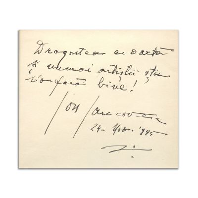 Ion Iancovescu, fotografie tip carte poștală, cu autograf + bilet cu însemnare olografă, 1945
