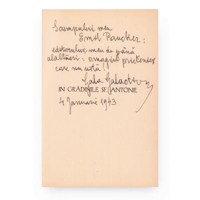 Gala Galaction, În grădinile Sf. Antonie, 1942, cu dedicație olografă
