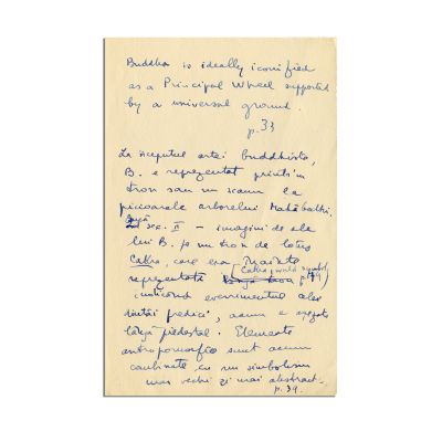 Mircea Eliade, note de lectură, două file manuscris