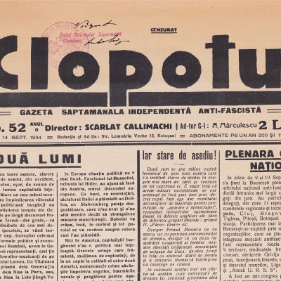 Publicația „Clopotul”, Anul II, nr. 52, 1934, număr confiscat de Biroul Siguranței