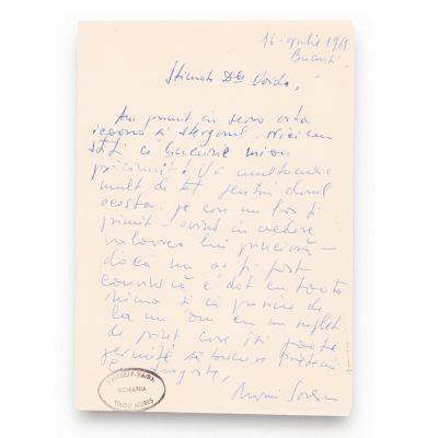 Marin Sorescu, scrisoare expediată lui Valeriu P. Vaida, 16 aprilie 1969