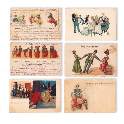 Ilustrate comice, șase cărți poștale - piese de colecție foarte rare