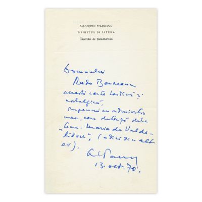 Alexandru Paleologu, Spiritul și litera, 1970, cu dedicație