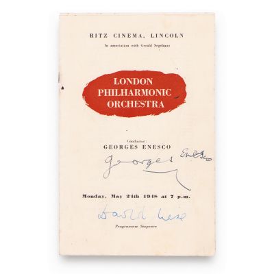 Programul concertului lui George Enescu alături de Orchestra Filarmonică din Londra, cu semnătură olografă, 24 mai 1948