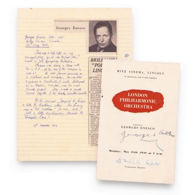 Programul concertului lui George Enescu alături de Orchestra Filarmonică din Londra, cu semnătură olografă, 24 mai 1948