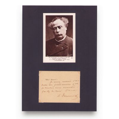 Alexandre Dumas Fiul, fotografie tip carte poștală + bilet trimis unui amic