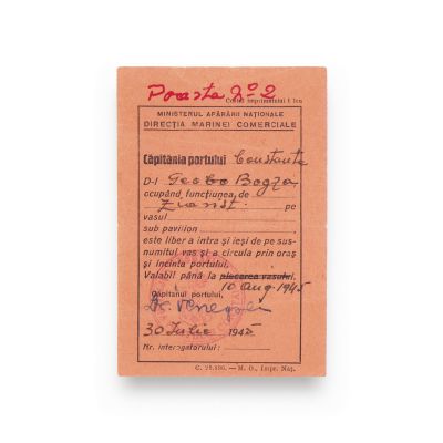 Geo Bogza, certificat internațional de vaccinare + permis de acces pe un vas, 1945-1961
