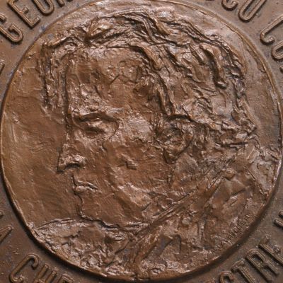 George Enescu, medalie comemorativă 1881-1955, gravori M. Lavrillier și M. L. Cossaceanu