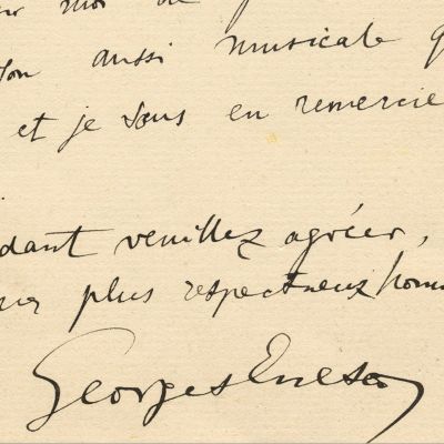 George Enescu, scrisoare olografă referitoare la un concert privat, 1900 + fotografie cu un clișeu original